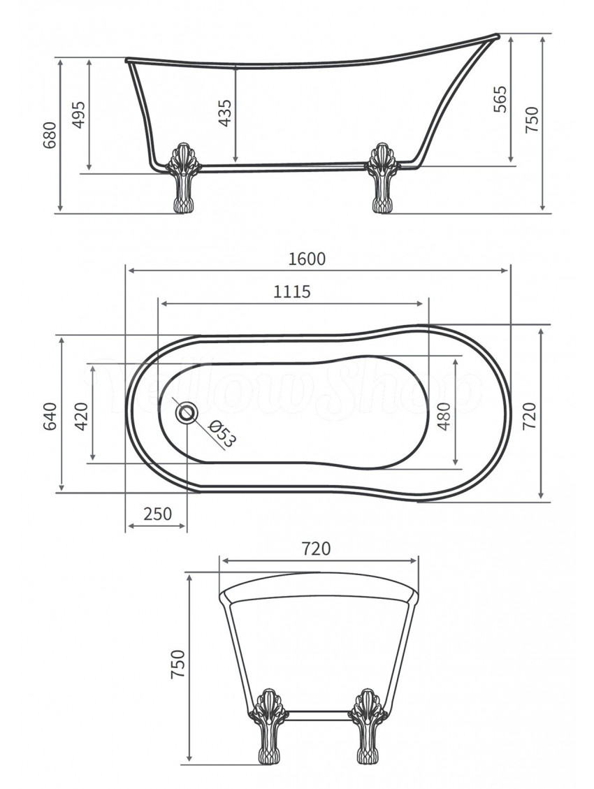 impero freestanding cm 160x72xh75 scheda tecnica vasca da bagno mod impero