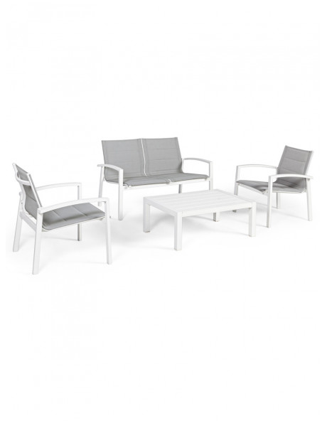 Set salotto giardino con tavolino in alluminio 4 posti Lail Bianco