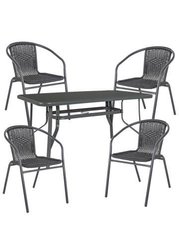 Set tavolo rettangolare MARTINEZ Antracite con 4 sedie RIPLEY Nero
