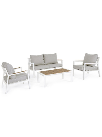 Set salotto giardino 4 posti con tavolino in alluminio ERNST Bianco