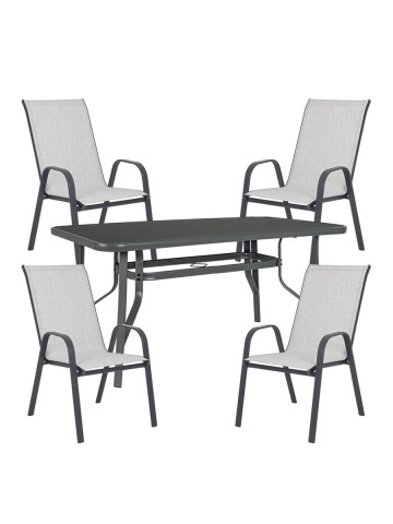 Set tavolo rettangolare con 4 sedie MARTINEZ Grigio chiaro