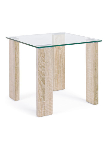 Tavolino quadrato vetro 12 mm struttura in mdf legno nature cm L55xP55xH51 ARLEY
