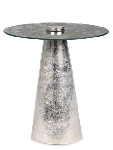 Tavolino rotondo in alluminio e vetro Ø 40 x H44 cm DINPAL Nichel