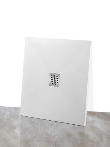 Piatto doccia quadrato in marmoresina per box cabina bagno effetto pietra Bugnato bianco varie misure