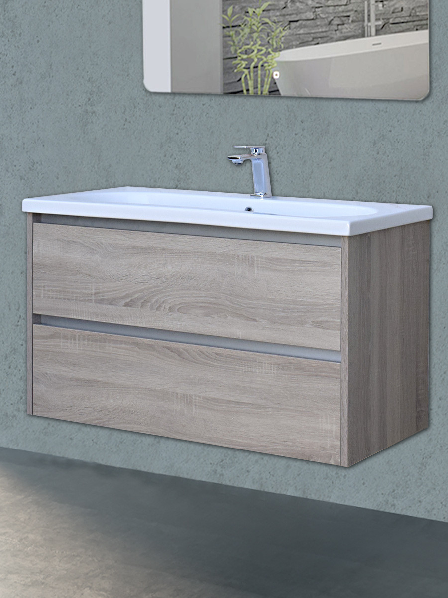 RIMINI MOBILE BAGNO A TERRA CM85 CON ANTE E CASSETTI QUERCIA BIANCO